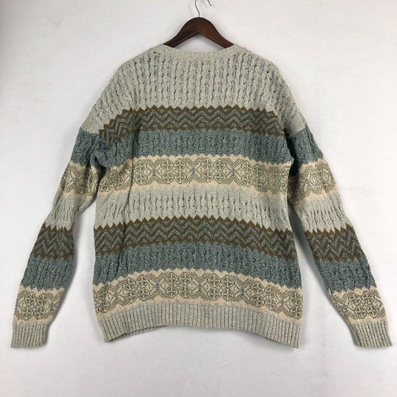 Blarney VTG Men's Size X-Large Blue Brown Cream Striped Linen Blend Knit Sweater - Picture 8 of 8